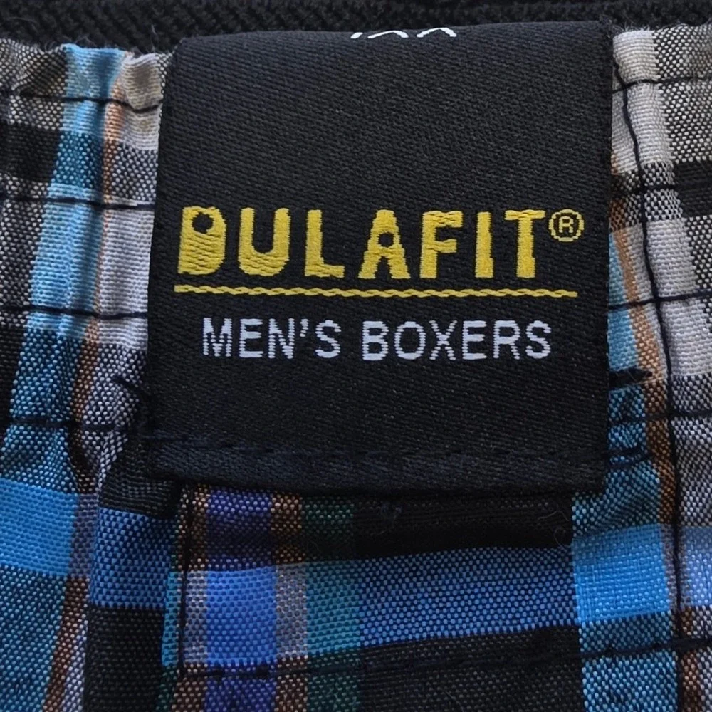 DULAFIT Mens Boxers XXL Blue Black White Plaid 100% Cotton Elastic Waist